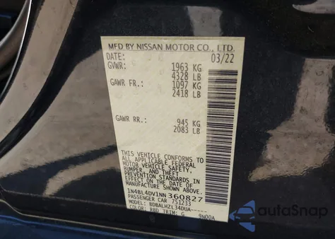 2022 Nissan Altima Sv Fwd из США, поврежденный, VIN 1N4BL4DV1NN360827